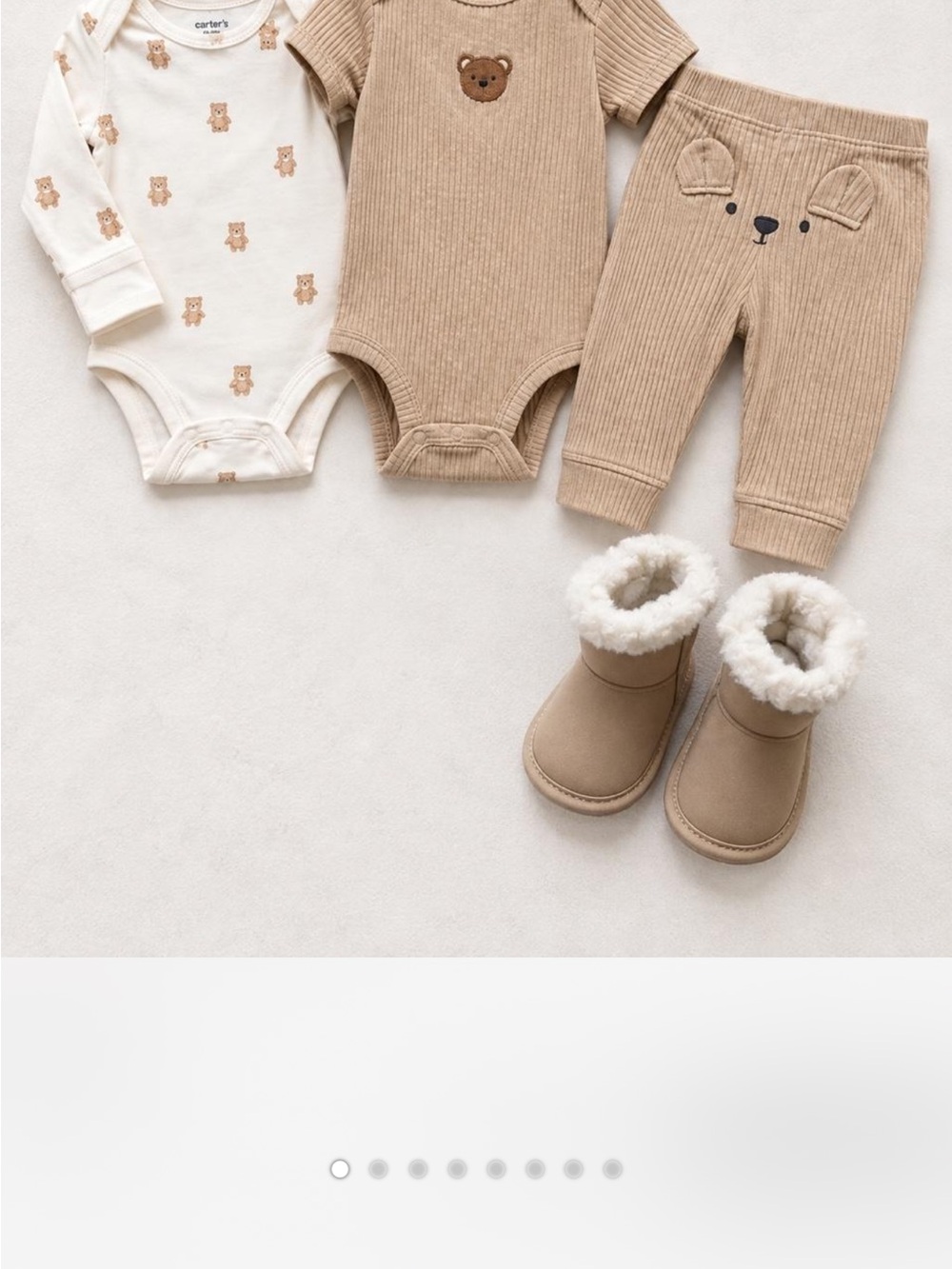 Carter’s Beige & Cream Bear Ribbed 3-Piece Baby Set with Booties, 0–3M